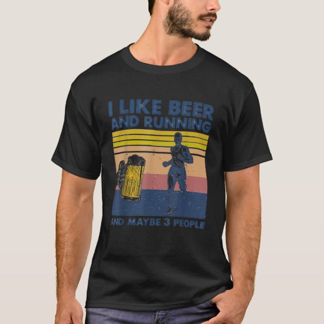 I Like Beer And Running And Maybe 3 People Retro V T-Shirt (Vorderseite)