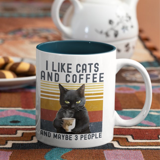 I Like Cats and Coffee And maybe 3 People Cat Love Zweifarbige Tasse (Von Creator hochgeladen)