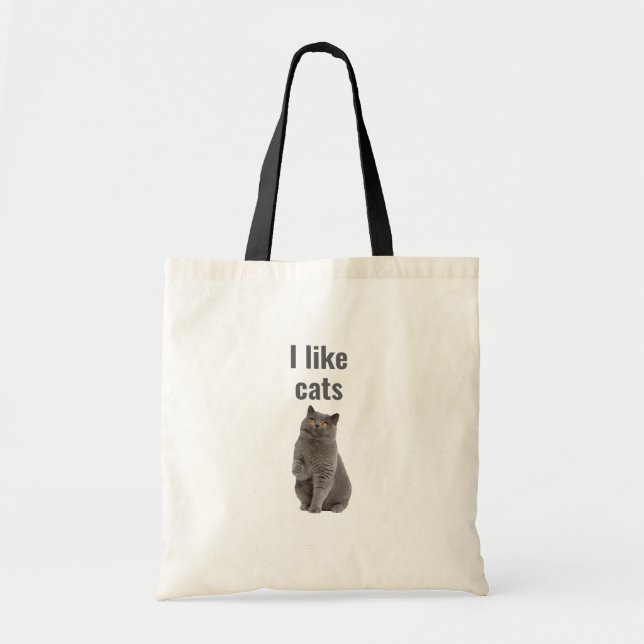 I Like Cats – Cute Gray Cat Illustration Design Tragetasche (Vorne)