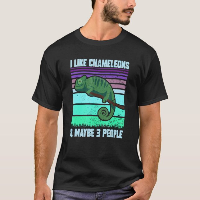 I Like Chameleons Maybe 3 People  Quote Lizard Gra T-Shirt (Vorderseite)