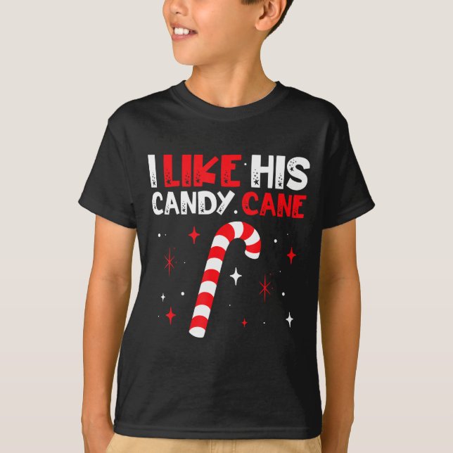I Like His Candy Cane Couple Matching Christmas  T-Shirt (Vorderseite)