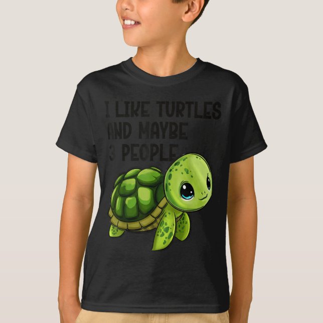 I Like Turtles And Maybe Three People Funny Retro  T-Shirt (Vorderseite)