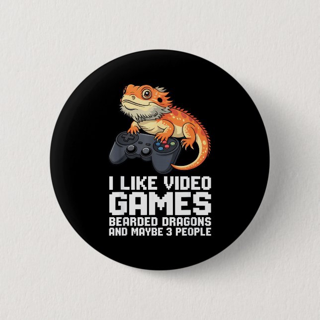 I Like Video Games Bearded Dragon Gamer Introvert  Button (Vorderseite)