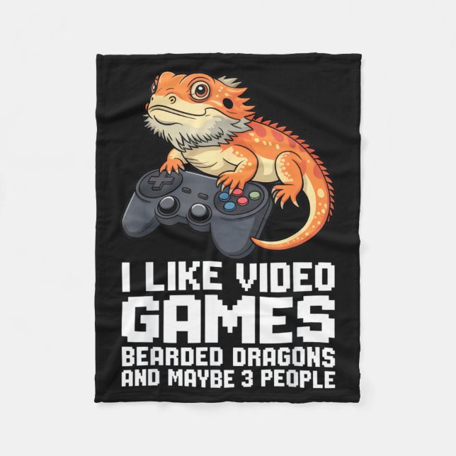 I Like Video Games Bearded Dragon Gamer Introvert  Fleecedecke (Vorderseite)