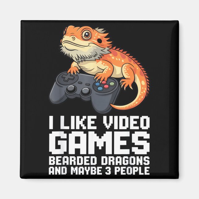 I Like Video Games Bearded Dragon Gamer Introvert  Magnet (Vorne)