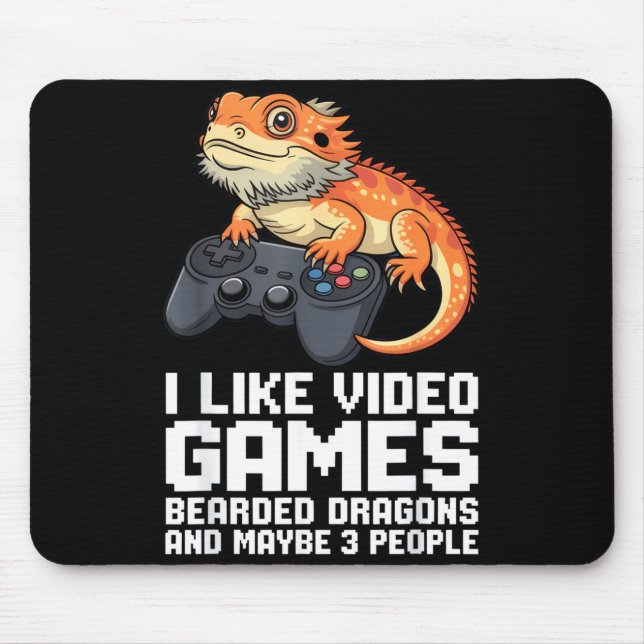 I Like Video Games Bearded Dragon Gamer Introvert  Mousepad (Vorne)