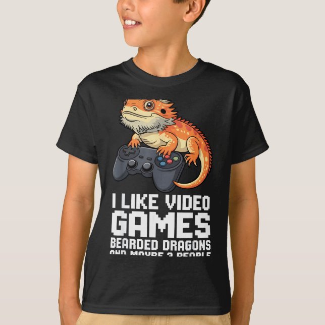 I Like Video Games Bearded Dragon Gamer Introvert  T-Shirt (Vorderseite)