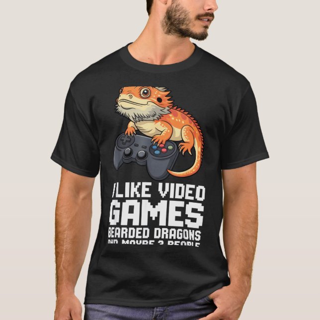 I Like Video Games Bearded Dragon Gamer Introvert  T-Shirt (Vorderseite)