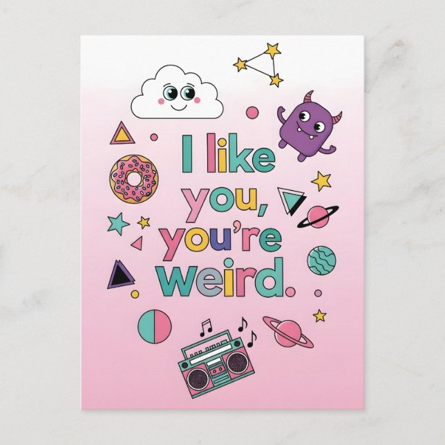 I Like You You're Weird Funny Retro 90s Kawaii  Postkarte (Vorderseite)