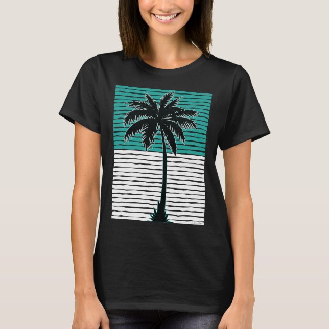 I Live Life Palm Tree Picture Cool Aqua Green Whit T-Shirt (Vorderseite)