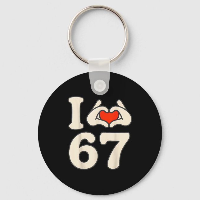 I Love 67 Retro Hand Heart Number Design  Schlüsselanhänger (Vorderseite)