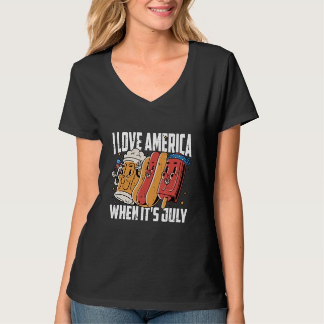 I Love America 4th Of July Hotdog Patriotic T-Shirt (Vorderseite)