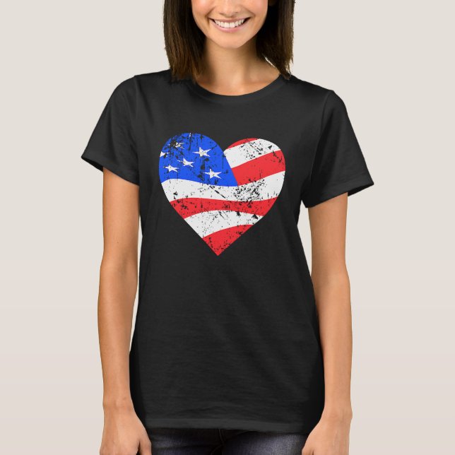 I Love America  Distressed USA flag heart T-Shirt (Vorderseite)