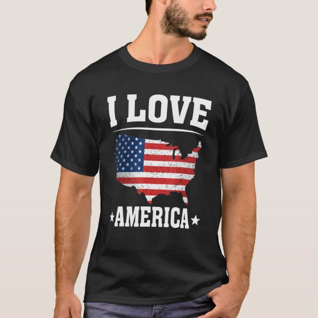 I Love America US Map Flag Patriotic American 4th  T-Shirt (Vorderseite)