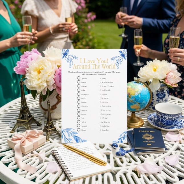 I love around the world blue Bridal shower game Einladung (I love around the world blue Bridal shower game)