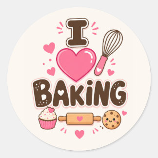 I Love Baking Cute Baker and Dessert Runder Aufkleber