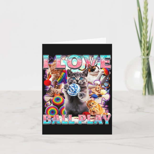 I Love Ball Play Cute Cats Roll Of Wool Kitty For  Karte (Vorderseite)