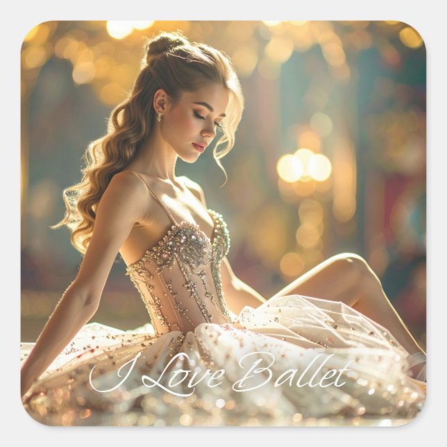 I LOVE BALLET - BALLET & DANCE QUADRATISCHER AUFKLEBER (Vorderseite)