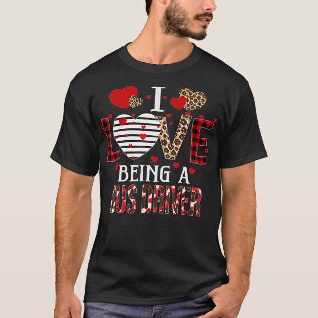 I Love Being A Bus Driver Red Plaid Hearts Valenti T-Shirt (Vorderseite)