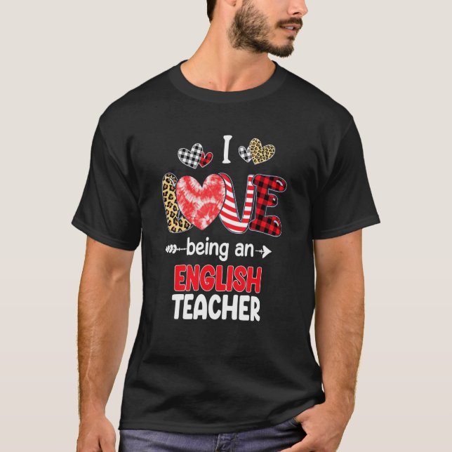 I Love Being A English Teacher Valentines School V T-Shirt (Vorderseite)