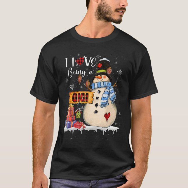 I Love Being A GiGi Snowman Xmas Santa Family Chri T-Shirt (Vorderseite)