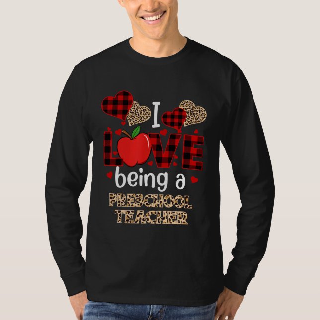 I Love Being A Preschool Teacher Red Plaid Valenti T-Shirt (Vorderseite)