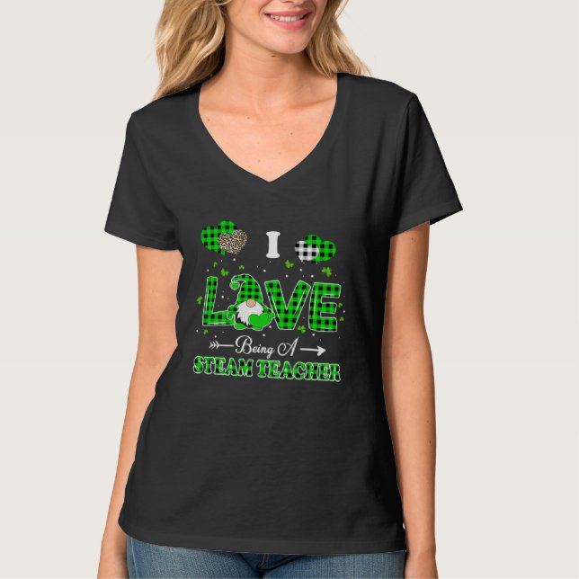 I Love Being STEAM Teacher Gnome Leopard Patricks  T-Shirt (Vorderseite)