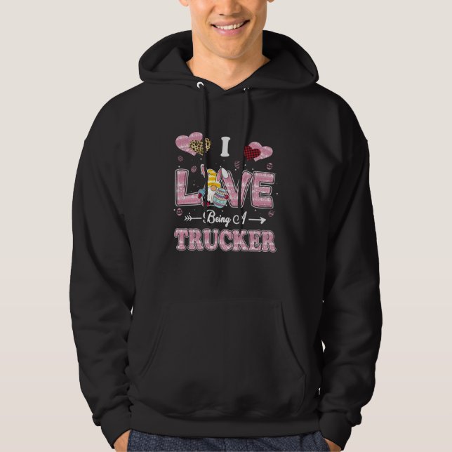 I Love Being Trucker Easter Gnome Job Title Hoodie (Vorderseite)