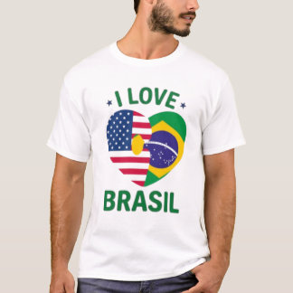 I Love Brasil USA Flag Heart Puzzle Brazilian Amer T-Shirt