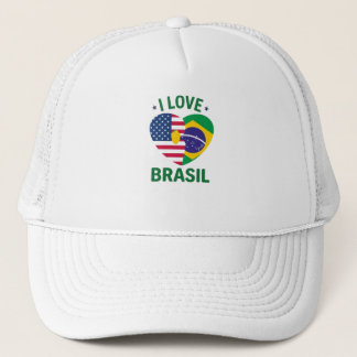 I Love Brasil USA Flag Heart Truckerkappe