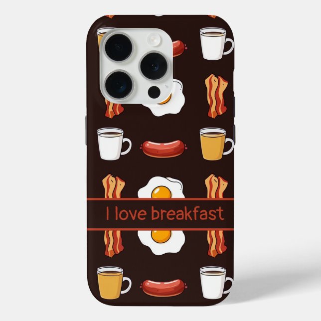 I love breakfast, Food pattern in black Case-Mate iPhone Hülle (Rückseite)
