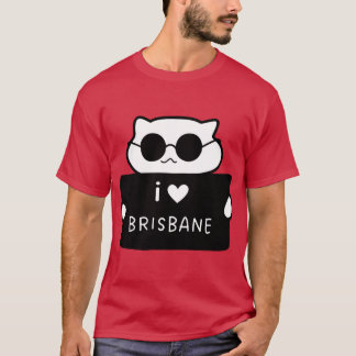 I LOVE BRISBANE Cute Cat Illustration Handwrittens T-Shirt