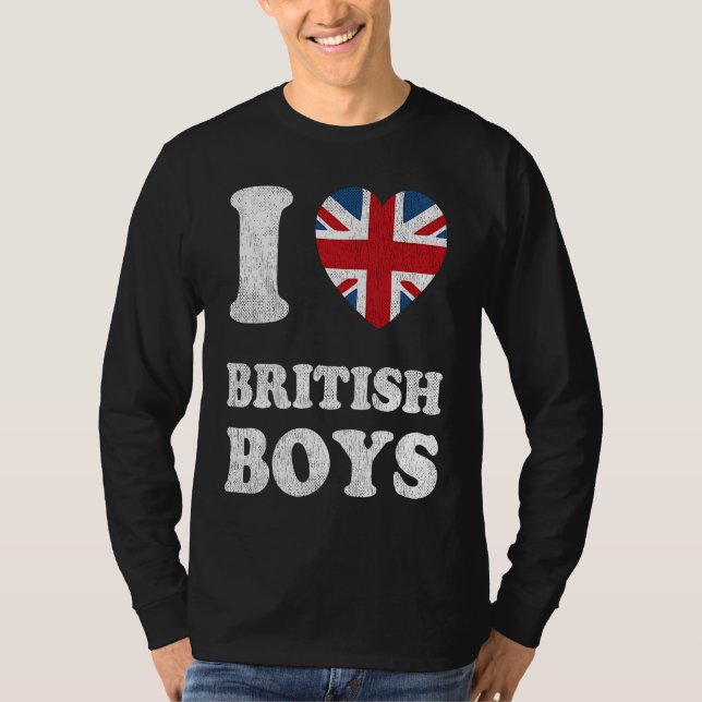 I Love British Boys UK Union Jack Heart Flag T-Shirt (Vorderseite)