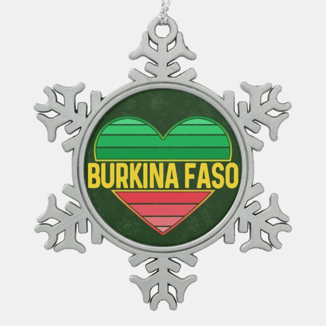 I Love Burkina Faso, Heart Burkinabè Schneeflocken Zinn-Ornament (Vorderseite)