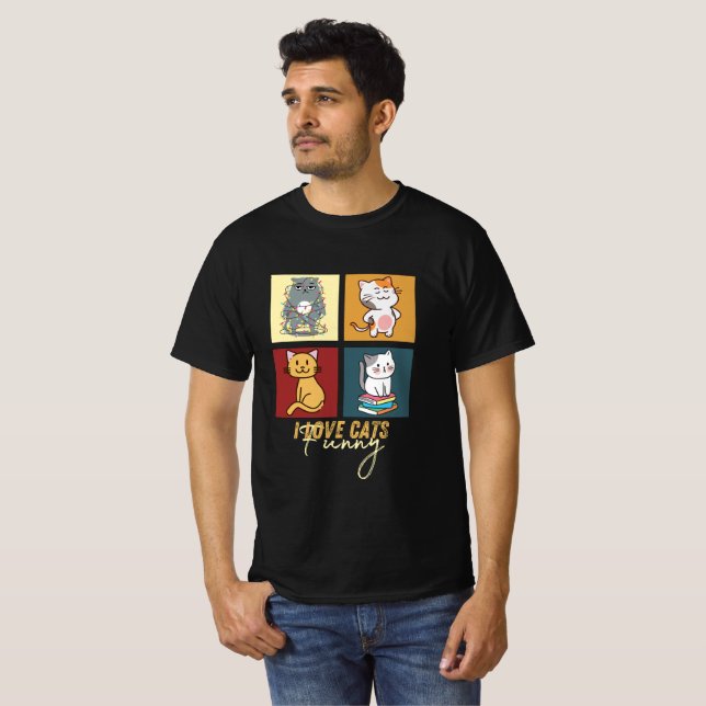 I Love Cats Funny squar design T-Shirt (Vorne ganz)