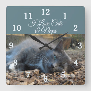 I Love Cats & Naps Wall Clock Quadratische Wanduhr
