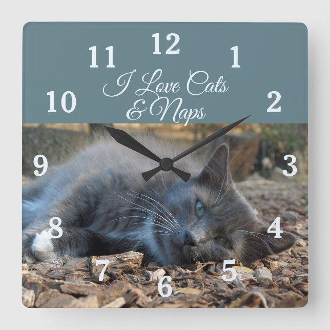 I Love Cats & Naps Wall Clock Quadratische Wanduhr (Vorderseite)