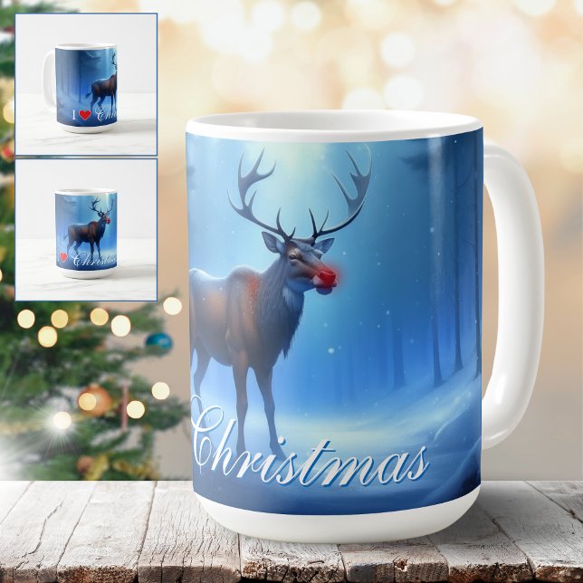 I Love Christmas Blue Winter Reindeer Kaffeetasse (Von Creator hochgeladen)