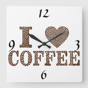 I Love Coffee Clock Quadratische Wanduhr