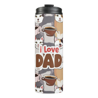 "I Love Dad" Cat & Coffee Seamless Pattern - Fathe Thermosbecher