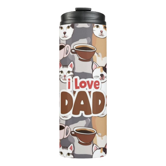 "I Love Dad" Cat & Coffee Seamless Pattern - Fathe Thermosbecher (Vorderseite)