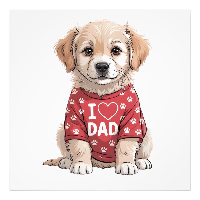 I Love Dad Cute Puppy Dog with Paw Prints Fotodruck (Vorne)