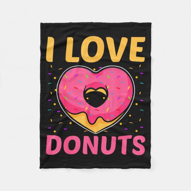 I Love Donuts Heart Shaped Funny Doughnut Lover  Fleecedecke (Vorderseite)