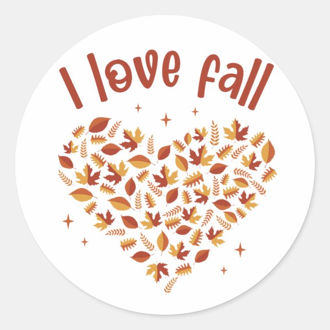 I Love Fall. Heart W Leaves Runder Aufkleber (Vorderseite)