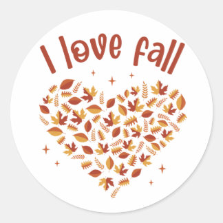 I Love Fall. Heart W Leaves Runder Aufkleber