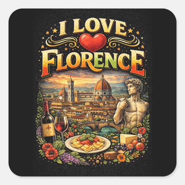 I Love Florence Quadratischer Aufkleber (Vorderseite)