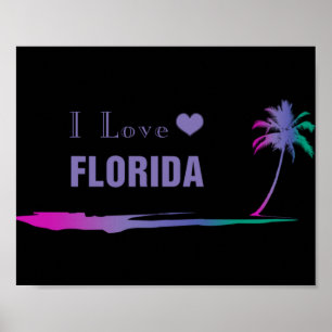 I Love Florida Colorful Purple Poster