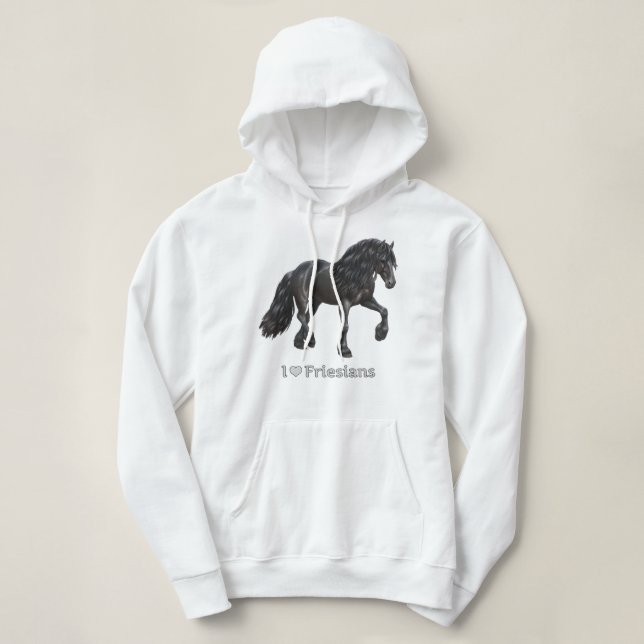 I Love Friesians Black Friesian Draft Horse Lovers Hoodie (Design vorne)