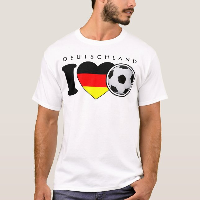 "I Love Fussball" - Mit beliebtem Deutschlandherz T-Shirt (Vorderseite)