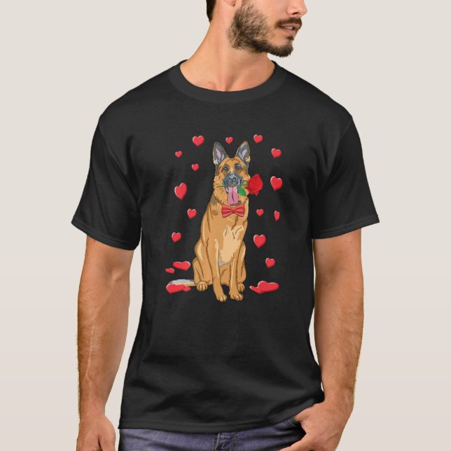 I Love German Shepherd Heart Valentines Day Funny  T-Shirt (Vorderseite)